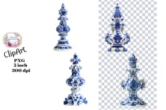Blue Toile, Ephemera, PNG, Clipart, Junk Journal, flowers Product Image 1