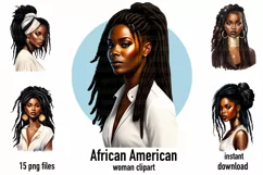 African American woman clipart, 15 PNG Digital Download Product Image 1