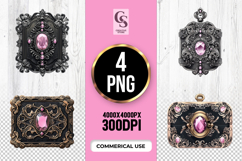 Black Gold Vintage Jewel Frame Clipart Sublimation PNG Product Image 1