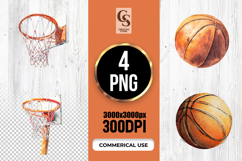 Watercolor Basketball Hoop and Ball Clipart Sublimation PNG Product Image 1