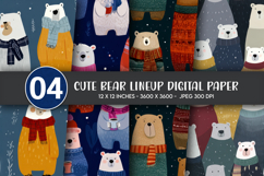 Cute Bear Lineup Digital Paper Product Image 1