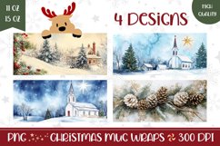 Christmas Village Mug Design, Christmas Church Mug Wrap Product Image 1