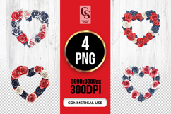 Patriotic Rose Heart Clipart Sublimation PNG Product Image 1