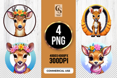 Cute Floral Deer clipart sublimation png Product Image 1