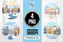Winter Snow Village Cozy Houses Sublimation PNG Product Image 1