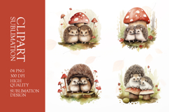 Watercolor hedgehog couple clipart sublimation png Product Image 1