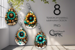 Western sunflowers | american Teardrop earring sublimation Product Image 1