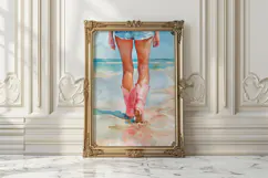 Watercolor Coastal Cowgirl Boots Beach Print Product Image 1