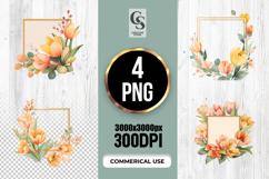 Watercolor Tulip Floral Frame Clipart Sublimation PNG Product Image 1