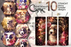 Magic Dogs & flowers | 10 Skinny tumbler Sublimation designs Product Image 1
