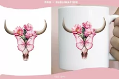 Western Floral Cow Skull PNG with Butterfly Product Image 1