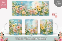 Butterflies Mug Template, Flowers Mug Sublimation Product Image 1