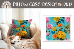 Blue Pillow Case Template, Flowers Pillow Sublimation PNG Product Image 1