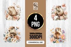 Watercolor Prairie Dog With Flowers Clipart Sublimation PNG Product Image 1