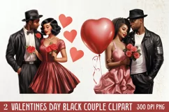 Valentines Day Black Couple Clipart, Black Couple Clipart Product Image 1