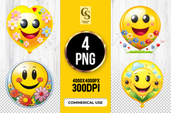 Cute Smiley Flower Balloon Clipart Sublimation PNG Product Image 1