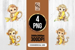 Cute Baby Monkey Watercolor Clipart Sublimation PNG Product Image 1