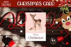 Cute Christmas Deer Greeting Card PNG, Happy Christmas Card Product Image 1