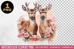 Watercolor Deer Valentine Day Clipart PNG Product Image 1
