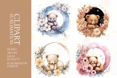 Watercolor floral bear clipart sublimation png Product Image 1