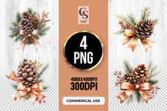 Brown Pinecone Bow Watercolor Clipart Sublimation PNG Product Image 1