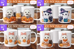 BUNDLE Halloween Mug Wrap PNG, Cute Ghost Mug Template Product Image 2