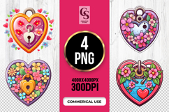 Cute Heart Lock Floral Clipart Sublimation PNG Product Image 1