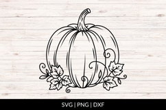 Hand Drawn Pumpkin SVG With Fall Leaves Product Image 1