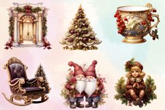 Vintage Burgandy Gold Christmas Clipart, Gold Christmas Product Image 2