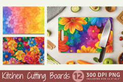 Rainbow Blooming Flowers Cutting Boards sublimation Design Product Image 1