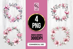 Magnolia Flower Wreath Clipart Sublimation PNG Product Image 1
