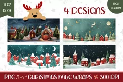 Christmas Village Mug Design, Winter Houses Mug Template Product Image 1