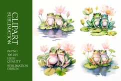 Watercolor frog valentine day clipart sublimation png Product Image 1
