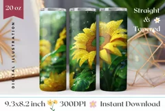 Sunflowers Tumbler Wrap Design, 3D Sunflowers Sublimation Product Image 1