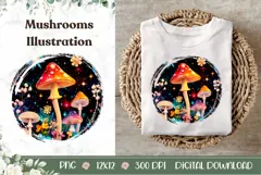 Cartoon Forest Illustration, Nature PNG, Mushrooms PNG Product Image 1