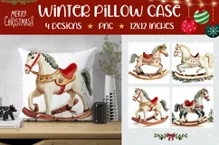 Watercolor Rocking Horse Pillowcase, Christmas Toy Pillow Product Image 1