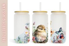 Watercolor flower &amp; butterflies 16oz Libby Glass Can Product Image 1