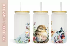 Watercolor flower & butterflies 16oz Libby Glass Can Product Image 1
