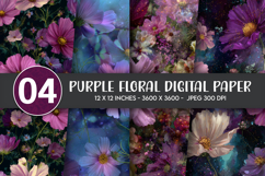 Purple Floral Digital Paper Product Image 1