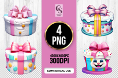 Cute Pastel Gift Box and Cake Clipart Sublimation Png Product Image 1