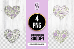 Purple Floral Heart Clipart Sublimation PNG Product Image 1