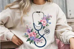 Floral Stethoscope PNG Medical Nurse Clipart with Flowers Product Image 1