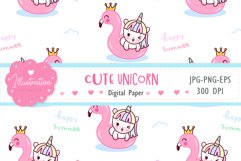 Summer Unicorn seamless pattern digital paper kawaii clipart Product Image 1