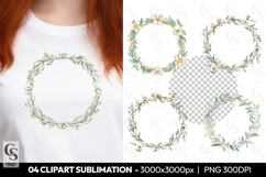 Botanical Wreath Frame Elegant Clipart Sublimation PNG Product Image 1