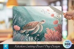 Serene Turtle Design with Pastel Marine Cutting Board PNG Product Image 1