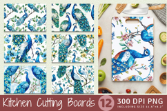 Watercolor Peacock Cutting Boards sublimation Designs Product Image 1