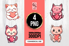 Cute Cat Holding Heart Clipart Sublimation PNG Product Image 1