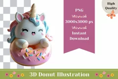Kawaii Unicorn Illustration, 3D Donut PNG, 3D Unicorn PNG Product Image 1