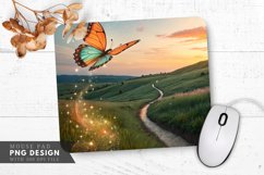 Butterfly Meadow Sunset Mouse Pad PNG Design Product Image 1