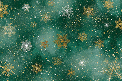 A festive holiday background with gold and white snowflakes Product Image 1